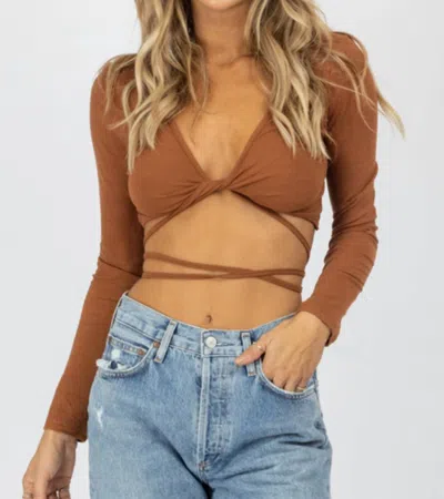 Mable Wrap Detail Long Sleeve Crop In Cognac In Brown