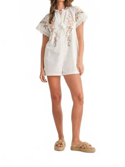 Mable Zelina Embroidered Tassel Short Sleeve Romper In Off-white