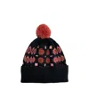 Mabli Women's Black / Pink / Red Carthen Merino Pom Beanie - Soot / Petals In Multi