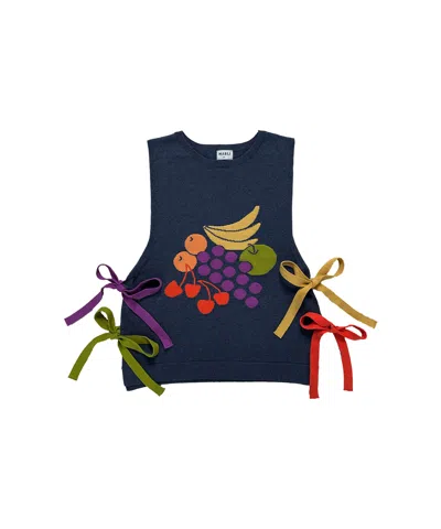 Mabli Women's Blue Fruit Bowl Vest - Denim Melange