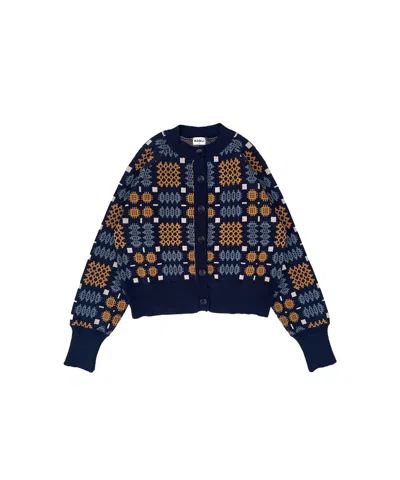 Mabli Women's Blue / Yellow Carthen Neat Cotton Cardigan - New Moon In Multi