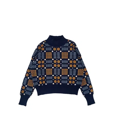 Mabli Women's Blue / Yellow Carthen Neat Cotton Pullover - New Moon