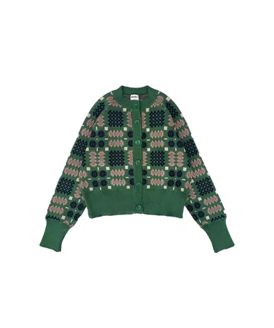 Mabli Women's Green Carthen Neat Cotton Cardigan - Wicked