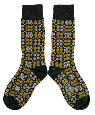 Mabli Women's Green / Yellow Carthen Socks - Kale In Brown