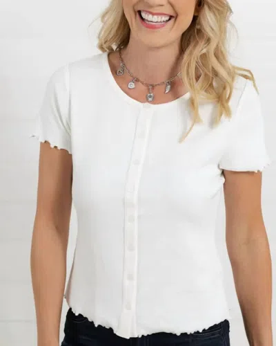 Mac & Me Button Front Short Sleeve Top In White