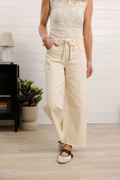 Mac & Me Easy Wide Leg With Drawstring Pants In Beige In White
