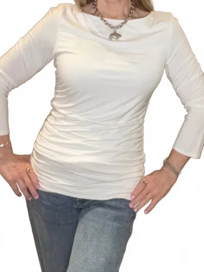 Mac & Me Long Sleeve Boatneck Ruched Side Top In White