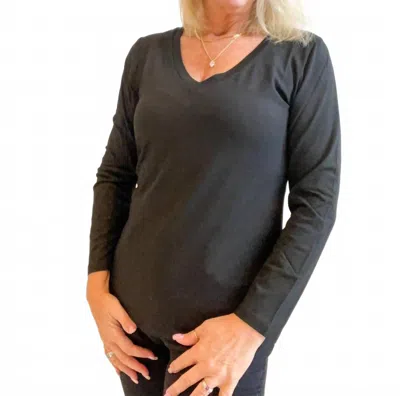 Mac & Me Long Sleeve V Neck Top In Black