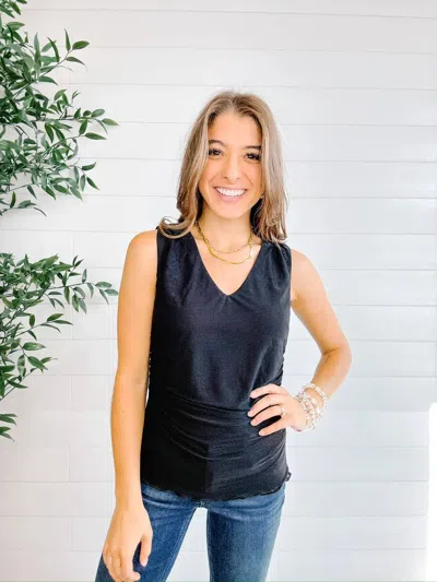 Mac & Me Mesh Scalloped Edge Top In Black In Blue