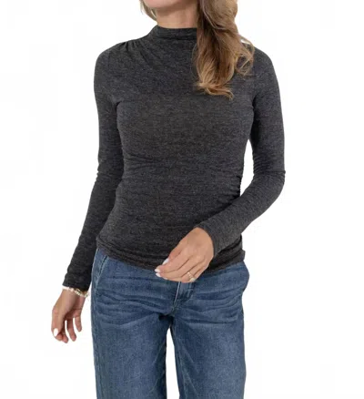 Mac & Me Mock Neck Side Ruched Top In Brushed Grey In Black