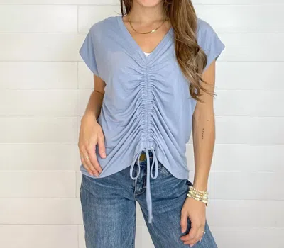 Mac & Me V-neck Ruched Front Top In Halogen Blue