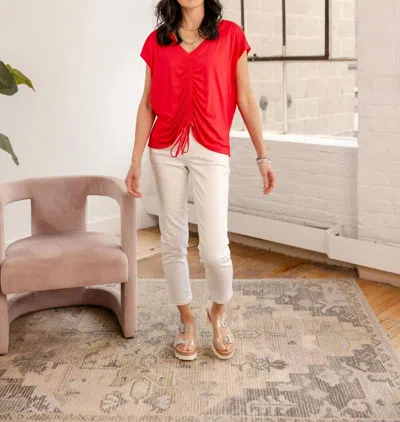 Mac & Me V-neck Ruched Front Top In Lollipop In Red