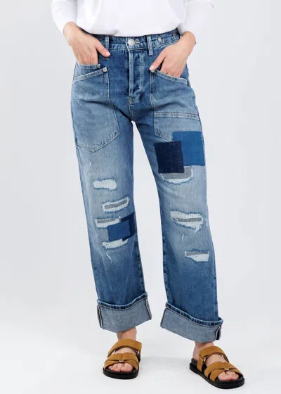 Mac Baggy Straight Leg Jeans In D513 Patched Destroyed Mid Blu In Blue
