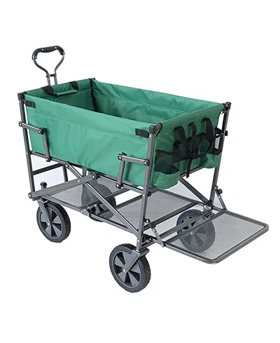 Mac Double Decker Wagon Green Collapsible Outdoor Utility Garden Cart, Ages 14+