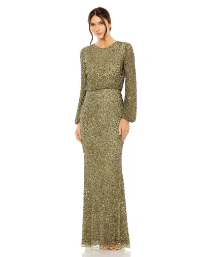 Mac Duggal 10044 Long Sleeve Beaded Blouson Dress In Green