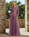 Mac Duggal 10063 Long Sleeve Formal Beaded Mother Of The Bride Dress In Purple