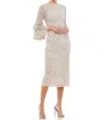 Mac Duggal Tiered Ruffle-sleeve Sequin Midi Dress In Beige