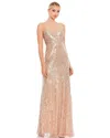 Mac Duggal Sequin Crossover Front Spaghetti Strap Gown In Gold