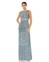 Mac Duggal Sequin Embellished Full Length Column Gown In Gray