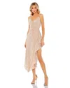 Mac Duggal Sequined Faux Wrap Ruffled Asymmetrical Hem Dress In Neutral
