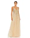 Mac Duggal 10928 Long Spaghetti Strap Prom Dress In Neutral