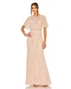 Mac Duggal 11014 A Line Formal Beaded Flutter Sleeve Evening Gown In Neutral