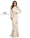 Mac Duggal 11174 Long Sleeve Floral Lace Formal Gown In Neutral
