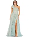Mac Duggal Embellished Bow One Shoulder A Line Gown In Green