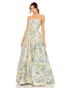 Mac Duggal Floral Brocade Strapless A Line Gown In Multi