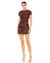 Mac Duggal 11613 Short Cap Sleeve Floral Brocade Fitted Mini Dress In Multi