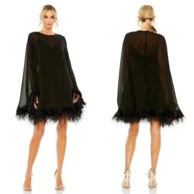 Pre-owned Mac Duggal 11622 Trapeze Feather Trim Mini Dress Size 2 Black