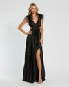 Mac Duggal 116871 Long Pleated Formal Feather Prom Dress In Black