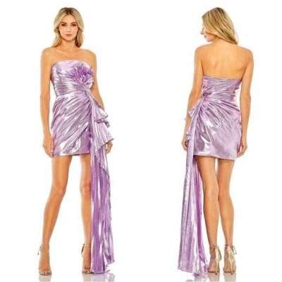 Pre-owned Mac Duggal 11695 Strapless Metallic Draped Detail Mini Dress Size 4 Lilac In Purple