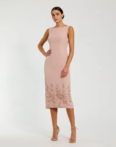 Mac Duggal 11853 Beaded Tea Length Floral Cocktail Dress In Purple