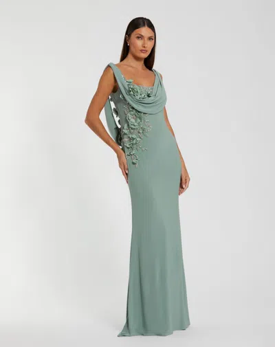 Mac Duggal Sleeveless Jersey Cowl Neck Gown With Beading In Green