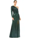 Mac Duggal 12501 Long Formal One Shoulder Dress In Green