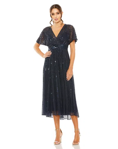 Mac Duggal 14007 Cocktail Sequin Tea Length Formal Dress In Blue