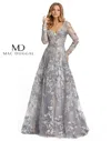 Mac Duggal 20214 Long Sleeve Formal Evening Dress In Gray