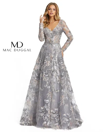 Mac Duggal 20214 Long Sleeve Formal Evening Dress In Gray