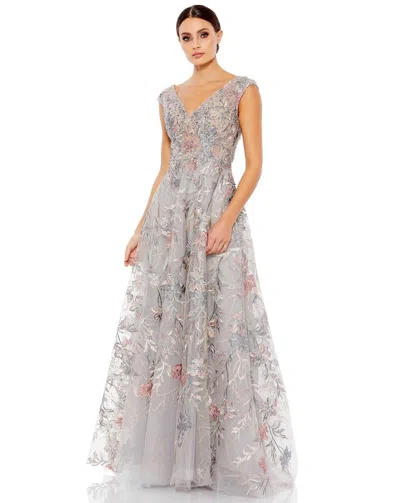 Mac Duggal 20263 Long Cap Sleeve Formal Dress In Gray