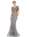 Mac Duggal 20282 Long Fitted Formal Evening Trumpet Gown In Silver