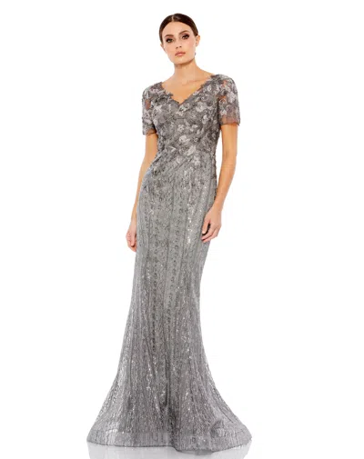 Mac Duggal 20282 Long Fitted Formal Evening Trumpet Gown In Silver