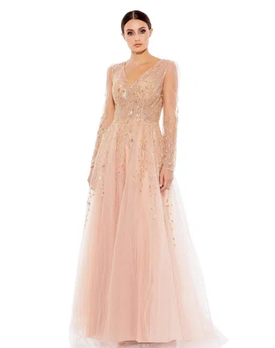 Mac Duggal 20295 Long Sleeve Formal Beaded Dress In Pink