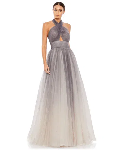 Mac Duggal 20376 Long Halter Glitter Prom Ball Gown In Gray