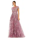 Mac Duggal Embellished Floral Cap Sleeeve A Line Gown In Pink