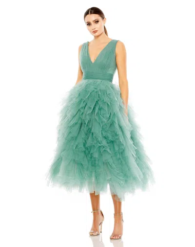 Mac Duggal 20411 Tea Length Sleeveless Formal Dress In Green
