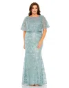 Mac Duggal 20470 Plus Size Long Formal Cape Dress In Blue