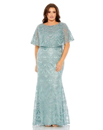 Mac Duggal 20470 Plus Size Long Formal Cape Dress In Blue