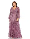 Mac Duggal 20472 Long Sleeve A Line Formal Plus Size Gown In Purple