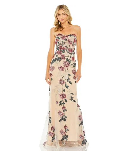Mac Duggal 20581 Long Strapless Floral Embroidered Dress In Neutral